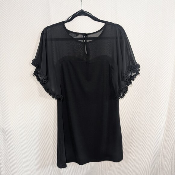 Dorothy Perkins Black Sheer Panel Mini Dress Ruffle Sleeve US 6 8 whimsigoth - Picture 14 of 16